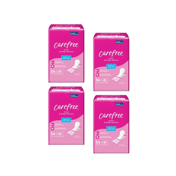 Carefree Acti-Fresh Body Shape Regular To Go Pantiliners - 54 Liners, Pack of 4, 216 Total