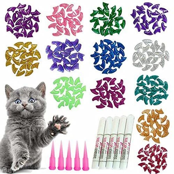 100pcs Cat Nail Caps Glitter Cat Claw Covers Kitten Nail Caps Pet Tips