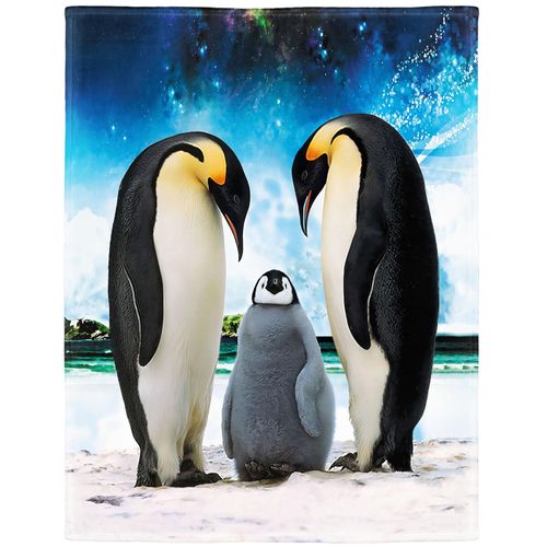 HommomH 50"x60" Blanket Soft Fluffy Flannel Fleece Throw Blue Sky Penguin