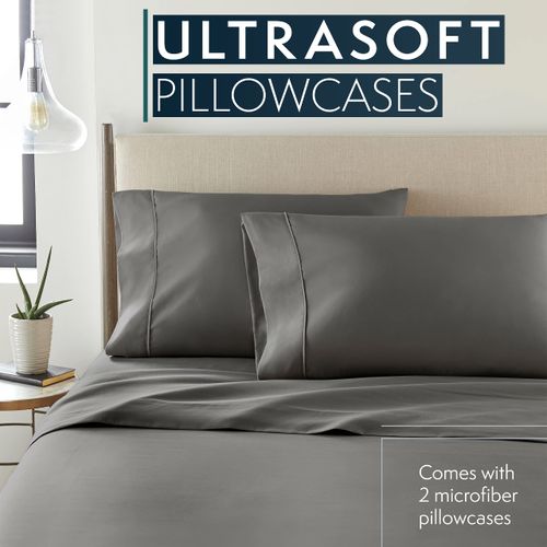HC Collection Pillow Cases Standard Size/Queen Size Set of 2- Microfiber, Extra Soft Pillowcases - Easy Care & Machine Washable - Gray