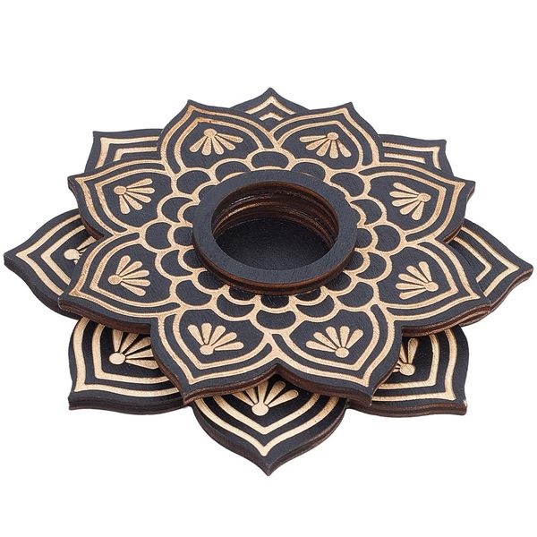 CREATCABIN Lotus Flower Wooden Crystal Sphere Display Stand Crystal Holder Witch Stuff Wiccan Altar Decor Witchy Supplies Small Tray for Crystal Ball Stone Rock Divination Witchcraft Black 5.47Inch