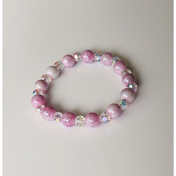 Pink Glass Beaded Bracelet with Round Spacers, 6-6.5 inches