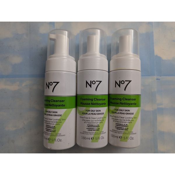 LOT (3) NO7 FOAMING CLEANSER FOR OILY SKIN   5 FL OZ