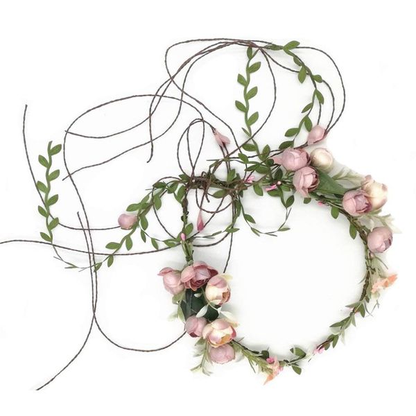 Floral Fall Adjustable Bridal Flower Garland Headband Flower Crown Hair Wreath Halo F-83 (A)