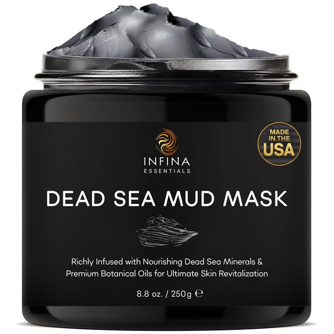 INFINA ESSENTIALS Dead Sea Mud Mask for Face & Body - Premium Natural Skin Care for Men & Women - Pore Reducer Mud Mask for Blackhead & Acne - Revitalizing & Hydrating - 8.8 oz