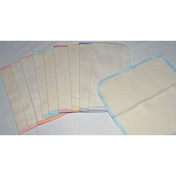 1 Ply Organic Flannel Washable Baby Wipes 8 x 8 Inches 10 Pack Assorted Pastel Set