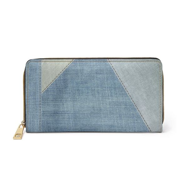 Womens Wallet, Zip Purse, Blue Denim Geometric - One size