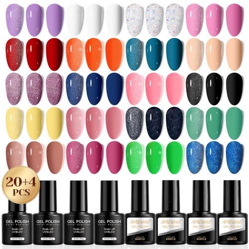 NAILWIND Smalto Semipermanente, 24 Pezzi Viola Bianco Rosa Rosso Arancione Verde Colori Smalti Semipermanenti per Unghie Soak Off UV/LED Mini Smalto Semipermanente Unghie Nail Art Manicure