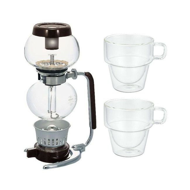 Hario 3 Cup Coffee Siphon Moca with Double Wall Stack Cups 280ml 2 Piece Set