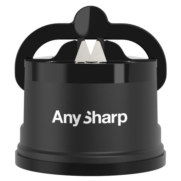 AnySharp Knife Sharpener, Hands-Free Safety, PowerGrip Suction, Safely Sharpens All Kitchen Knives, Ideal for Hardened Steel & Serrated, World's Best, Compact, One Size, Black