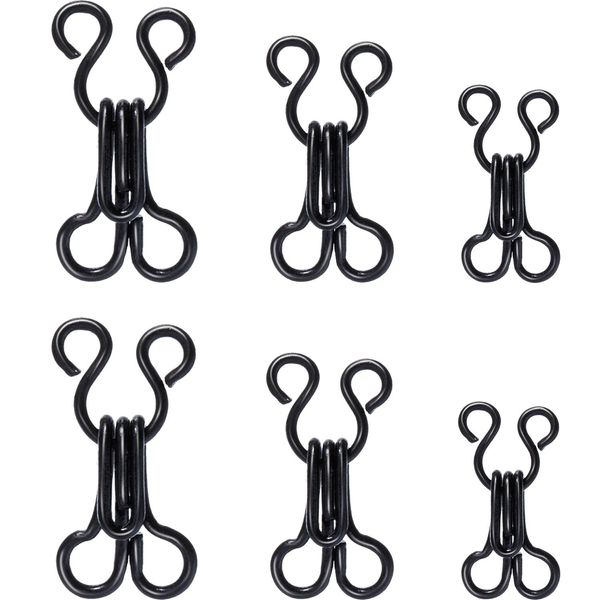 50 Set Sewing Hooks and Eyes Closure for Bra and Clothing, 3 Sizes (Black)