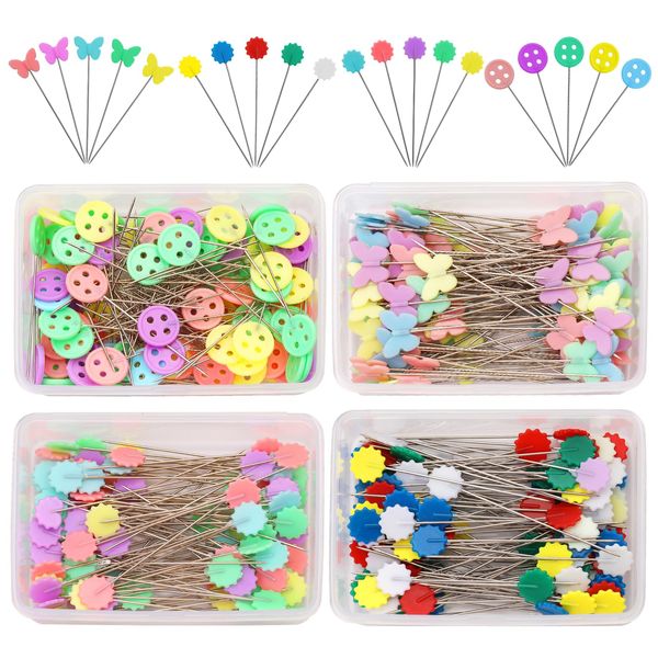 404Pcs Flat Head Straight Pins Kits, Sewing Flat Head Pins Set, Colored Head Sewing Pins Quilting Pins with Storage Box for DIY Handicraft Marking and Positioning in Sewing