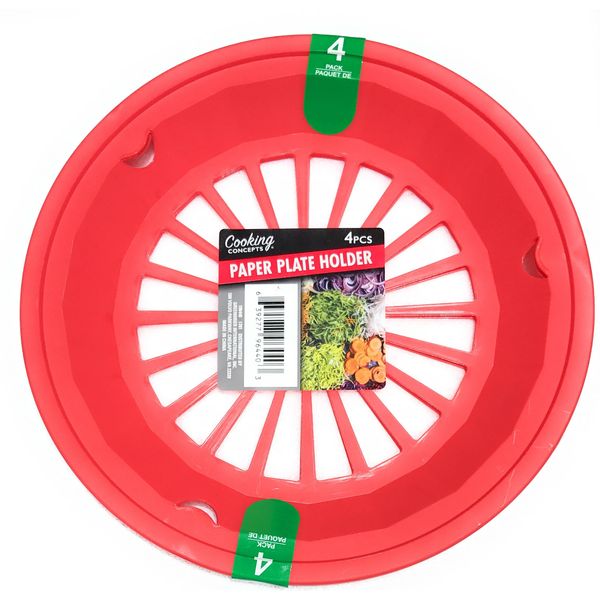 Tomato Red 10-3/8" Plastic Paper Plate Holders, Set of 4