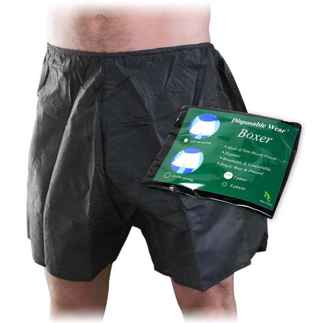 APPEARUS Disposable Men's Boxers 10 Ct Black Boxer Shorts - Individually Packed (L-LX)