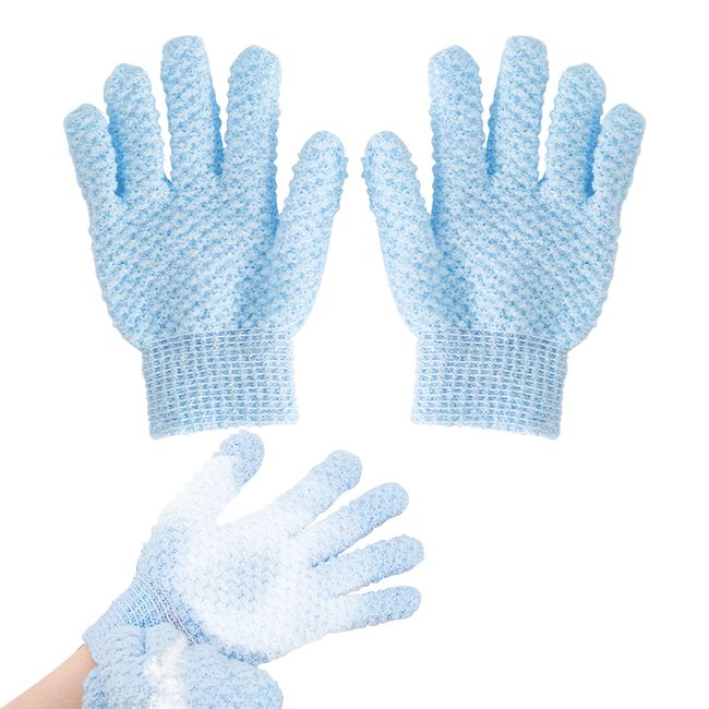 Bath Gloves for Shower Exfoliating Gloves for Men and Women, Body Scrub Shower Scrubber, Double Sided Microfiber Shower Body Gloves for Adults and Kids, Body, Hand Massage, Daily Bath, Blue