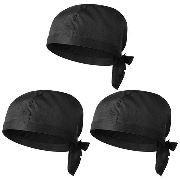 DOITOOL 3Pcs Chef Hats, Kitchen Cooking Chef Caps, Adjustable Food Service Hair Nets, Bouffant Beanie, Working Caps, Black Bandana Head Cover Turbans for Restaurant