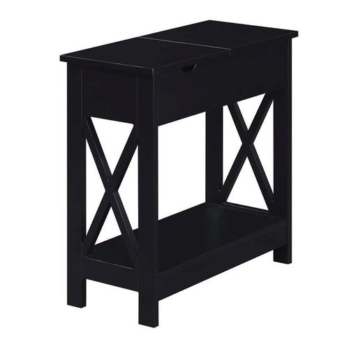 Home Square Top End Table with Charging Station in Black - Set of 2
