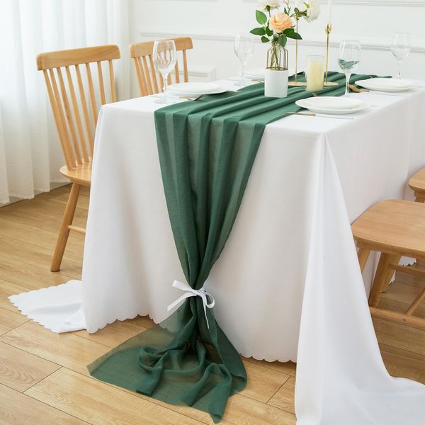 CHUQING Tischläufer Grün Tischläufer Organza dünner Dekostoff Table Runner Waldgrün Chiffon Gaze Tischdeko Dunkelgrün,70 x 300 cm