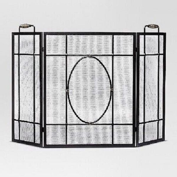 THRESHOLD CONWAY FIREPLACE SCREEN BLACK W/ BRASS ACCENTS *NEW