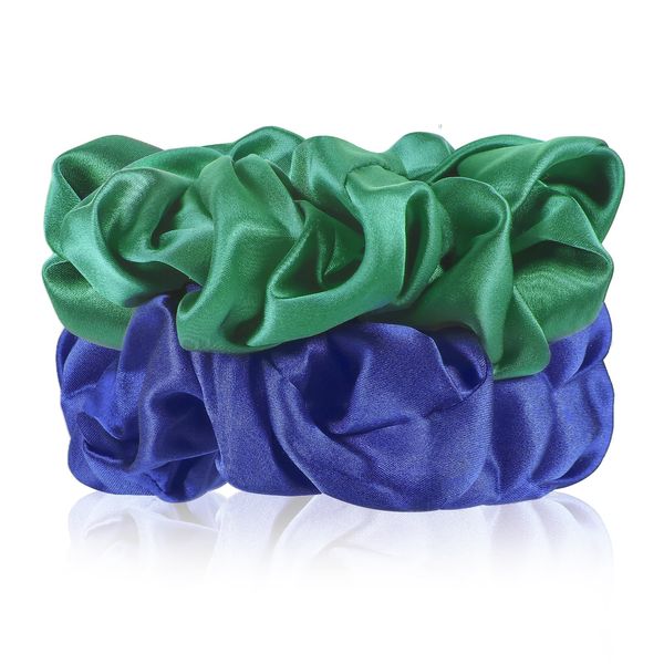 Silk Hair Ties L 2pcs Green Blue