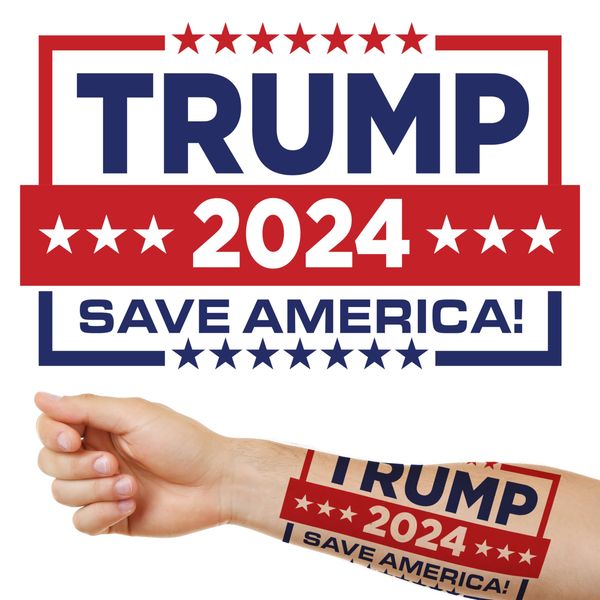 (4 Pack) "Trump 2024 Save America" Back Temporary Tattoo for Men & Women - Skin Decal Sticker Support Trump 2024