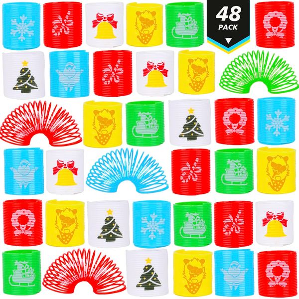 LOKIPA 48PCS Christmas Coil Springs for Kids, Mini Christmas Slinky Party Favors Christmas Spring Toys Christmas Treat Bags Gifts for Kids Christmas Stocking Stuffers, Party Favors