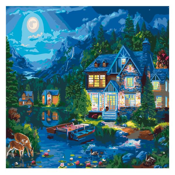 Ledgebay Paint by Numbers Kit for Adults: Beginner to Advanced Number Painting Kit - Fun DIY Arts & Crafts | Color by Numbers for Adults - Kits Include - (House Near The Lake 16" x 20" Unframed)