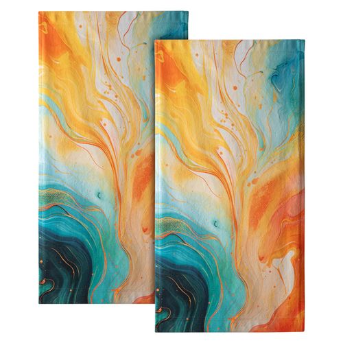 Giwawa Orange Teal Marble Hand Towels - Marble Hand Bath Towel Set of 2 Abstract Modern Luxury Texture Bathroom Towel Guest Towels Kitchen Dish Towel Holiday Decor