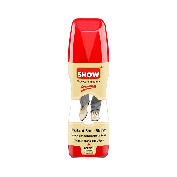 SHOW Neutral Instant Leather Shoe Shine Liquid for Shoe Boots Bags- Unisex 1 unit 75ml Bottle with Sponge for Instant Leather Colour Nourish and Condition - Leather Care Products