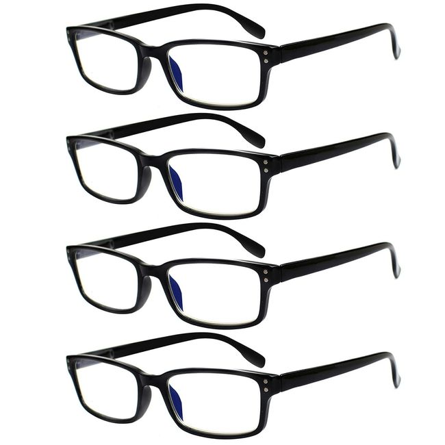 Kerecsen READING GLASSES 4 Pack Spring Hinge Comfort Readers Plastic Includes Sun Readers (4 Pack Black, 2.00)