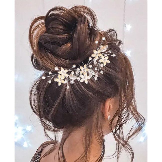 IYOU Haarnadeln für Braut Hochzeit Blume Perle Silber Kopfschmuck Blatt Kristall Kommunion Haarschmuck für Damen und Blumenmädchen (3 Stück)