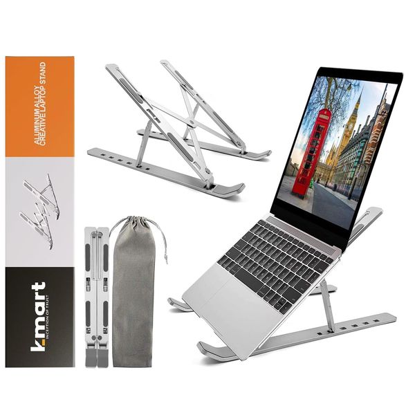 K-MART Extra Strong Adjustable Laptop Stand Riser Laptop Holder for Desk Air-Ventilation Notebook Mount, Compatible with MacBook Air, Pro, Dell, 10-15.6”