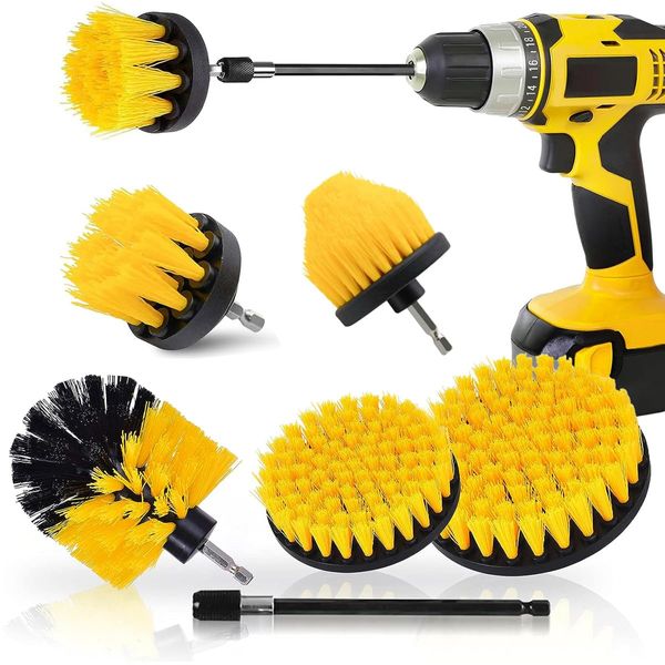 Sliva Drill Brush Attachment Set, 5 pcs Power Scrubber Brush with Extend Long Attachment for Cleaning Floor, Carpet, Tile, Grout, Car Wheels, Toilet, Bathroom, Kitchen