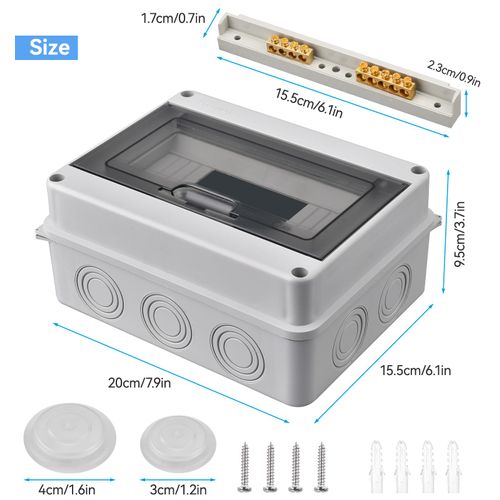 Qinglee Distribution Box Waterproof Fuse Box Surface-Mounted IP65 with 8 Modules Surface-Mounted Distributor, for Garden or Outdoor Use, Complies with Wet Room Standard, Acrylonitrile Butadiene