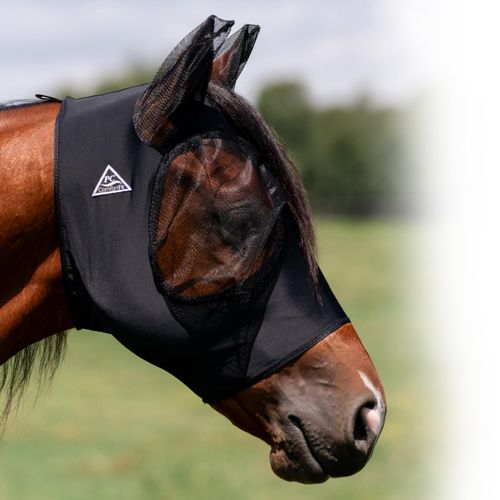 Professional's Choice Comfort-Fit Fly Mask | Smooth, Stretchy Material | Mesh Around The Eyes and Ears Allows for Clear Vision and Keeps Flies and Bugs Away | Black Cob Size