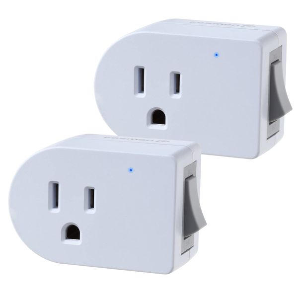 Fosmon Grounded Outlet with ON/Off Switch (2 Pack), 3 Prong Electrical Plug Outlet Switch, 245J Single Port Power Adapter Surge Protector, Outlet Extender, 15A Circuit Breaker, White, ETL Listed