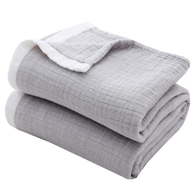 SE Softexly Gauze Towel, Single, Semi-Double, 4-ply Gauze Fabric, 100% Cotton, Nap Ket, Skin Comforter, Safe Softness, Moisture Absorption, Breathable, Antibacterial, Odor Resistant, Dust Mite Resistant, Washable, All Seasons, Gray, 59.1 x 78.7 inches (15