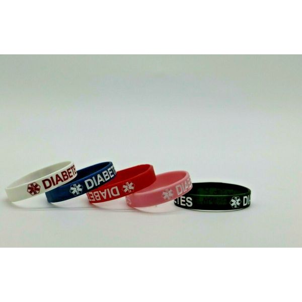 Kids/Youth Diabetes Medical Alert Silicone Bracelet (Lot of 5)