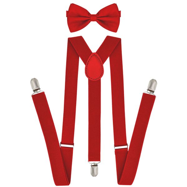 Suspenders Bow Tie Set For Men - Men Women Bowtie And Suspenders - Adjustable Mens Suspenders with Matching Bow Tie (Red)