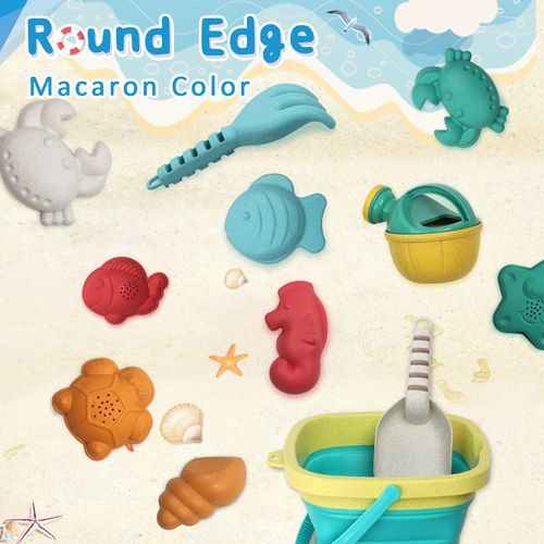 HomeMall Beach Toy for Children - Sand Toy Set Includes Foldable Sand Bucket Shovel and Sand Rake Toy for Beach 14 Pieces, Sandbox Toys Sandcastle Construction Kit