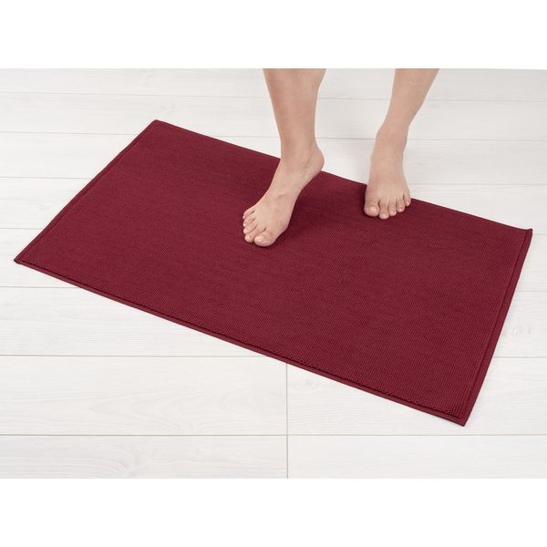 American Soft Linen Bath Rug, 20 in 34 in 100% Cotton Bath Mats Rugs for Bathroom, Non Slip Washable Shaggy Form Area Rugs, Burgundy Red Bath Rug