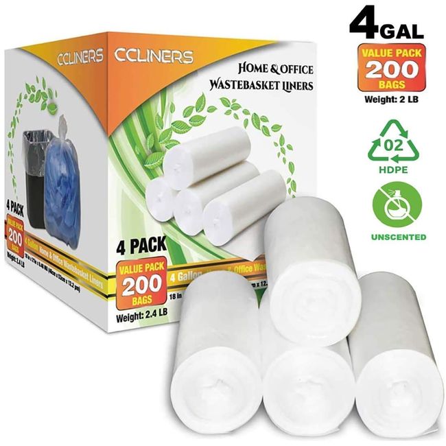 3 Gallon Clear Small Garbage Bags (200 Count) Bathroom Trash Bags Plastic  Wastebasket 2 Gallon 4 Gallon Can Liners for Home Office Bins, 200 Count