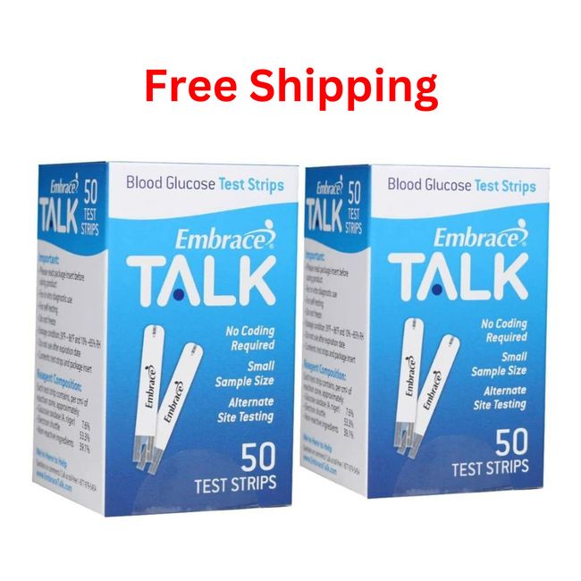 Embrace TALK Blood Glucose 100 Test Strips. FREE SHIPPING EXP:01/23