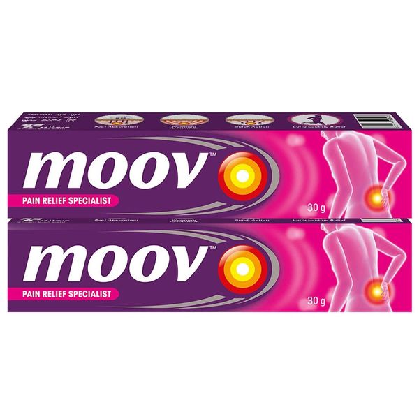 Moov Fast Pain Relief Cream - 30g (Pack of 2) | Suitable for Back Pain, Muscle Pain, Joint Pain, Knee Pain | 100% Ayurvedic Formula | Suitable for Sports & Gym Related Injuries