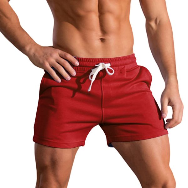 Men's 3 Inch Running Shorts Gym Training Bodybuilding Shorts Breathable Cotton Sports Shorts Red XL