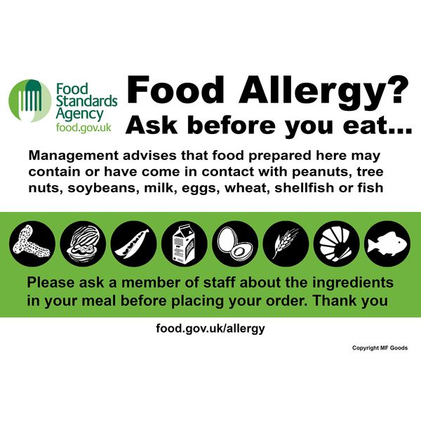 FOOD ALLERGY POSTER | A4 LAMINATED | Awareness Safety Sign | Health and Safety Food and Kitchen Allergy Intolerance Poster | Ask Before You Eat Poster