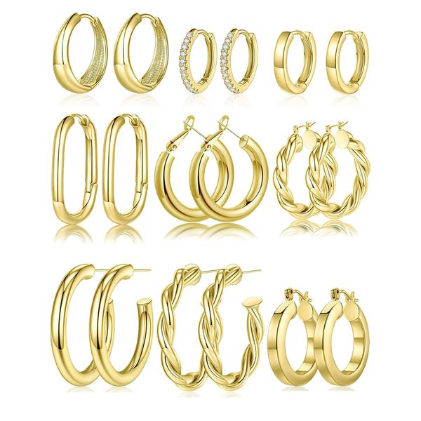 Yesteel Gold Hoop Earrings - 14k Gold Plated Small Hoop Earrings for Women Trendy Hypoallergenic Womens Hoop Huggie Earrings, Gold Jewelry for Women