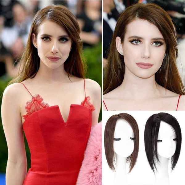 Straight Silk Base Human Hair Topper One Piece Side Part Forehead Closure With Clips (30cm/Left Part Dark Brown)