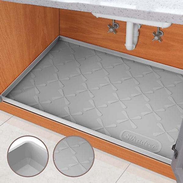 under Sink Mat for Kitchen Waterproof, 34" X 22" Silicone under Sink L