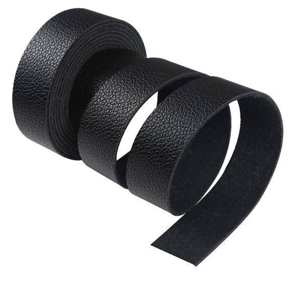 CDY Lychee Pattern Black Leather Strap 90 Inches Long 1 Inch Wide, Leather Belt Strips Very Suitable for DIY Craft Projects, Pet Collars, Traction Ropes,Belts, Keychains, Leather Watch Straps (Black)